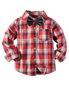 Gingham Long Sleeve Shirt with Bow Tie